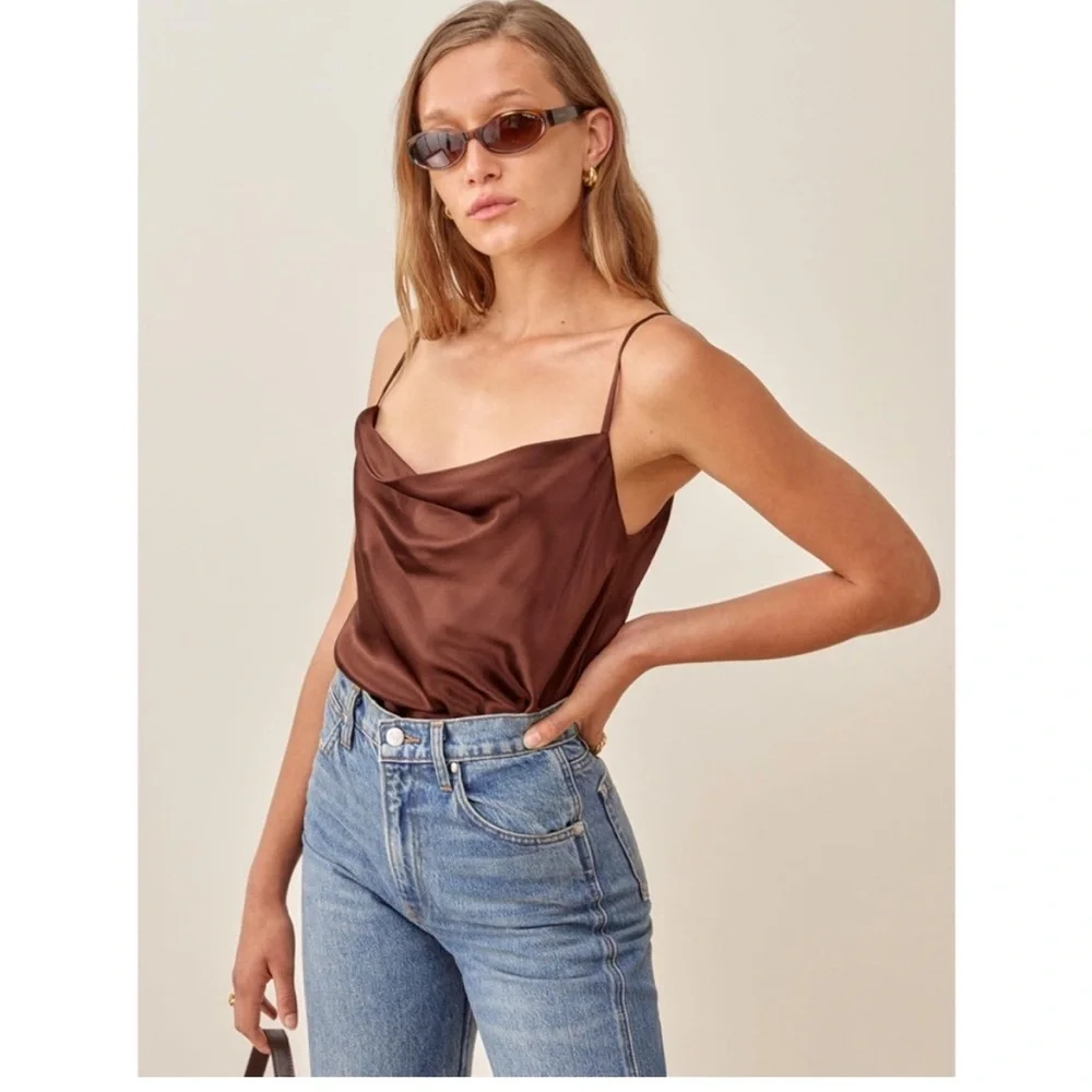 Reformation 100% Silk Sammi Top Chestnut Medium - Picture 1 of 8